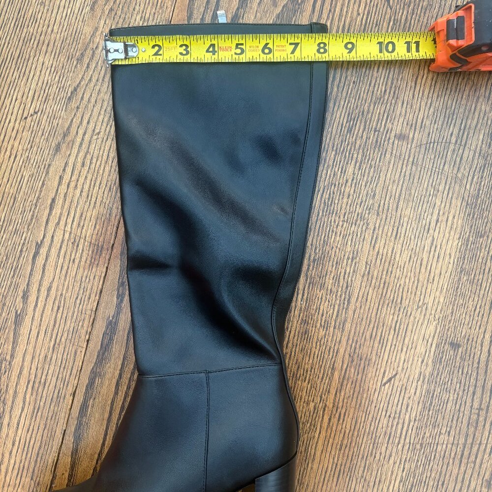 Black Square-Toe Chunk Heel Knee High Boots - Picture 8 of 11